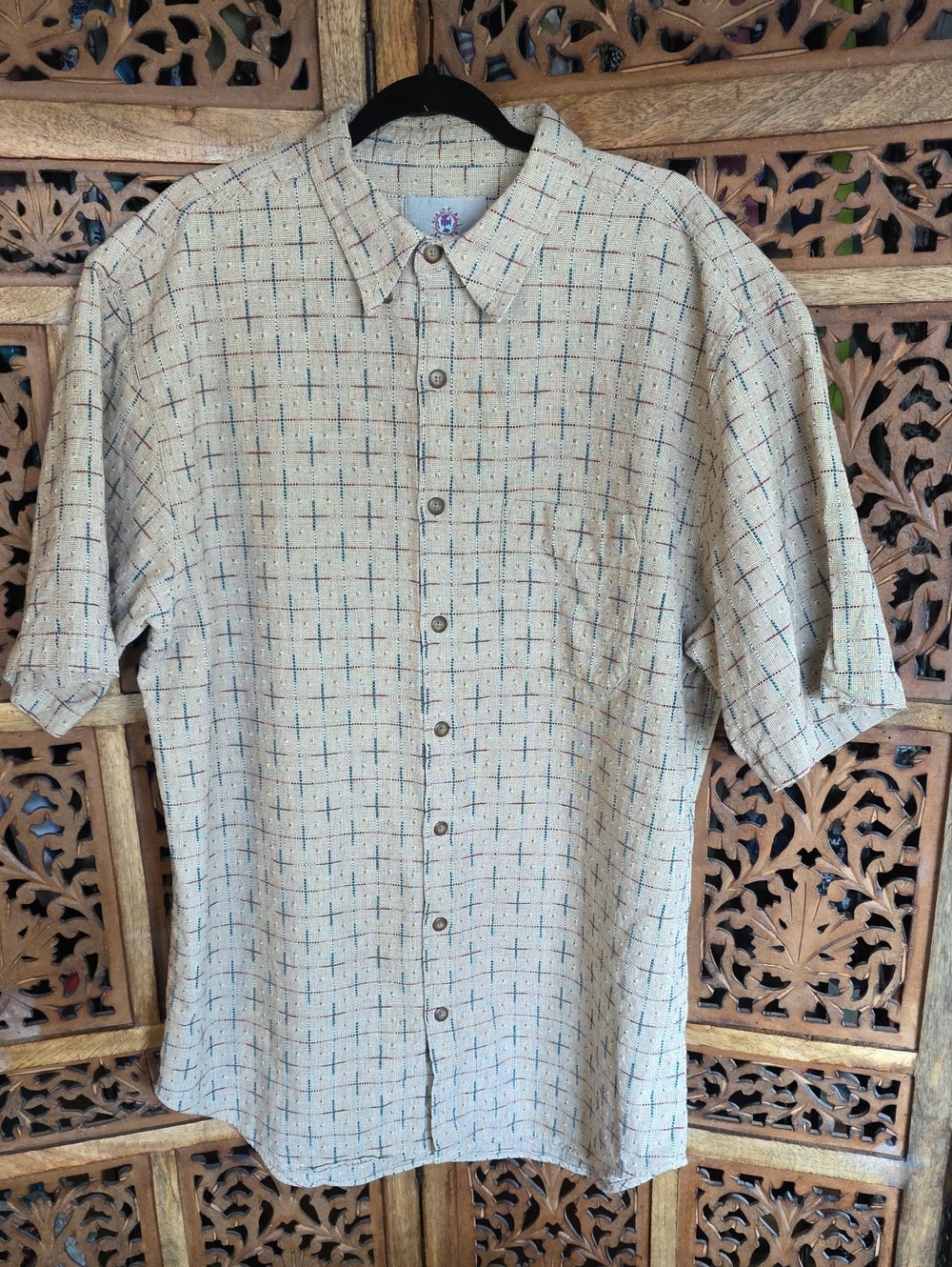 The Territory Ahead Beige Short-Sleeve Button-Down with Multicolor Grid